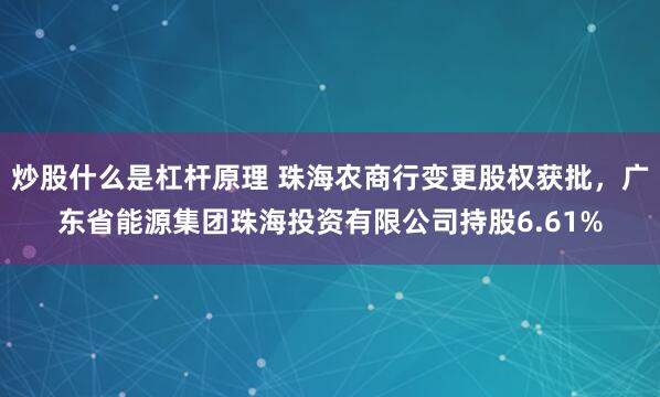炒股什么是杠杆原理 珠海农商行变更股权获批，广东省能源集团珠海投资有限公司持股6.61%