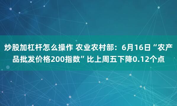 炒股加杠杆怎么操作 农业农村部：6月16日“农产品批发价格200指数”比上周五下降0.12个点