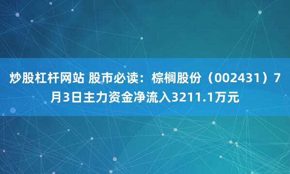 炒股杠杆网站 股市必读：棕榈股份（002431）7月3日主力资金净流入3211.1万元